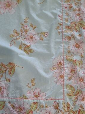 April Cornell Pink, Blue & Green Floral Border Cotton Square Tablecloth